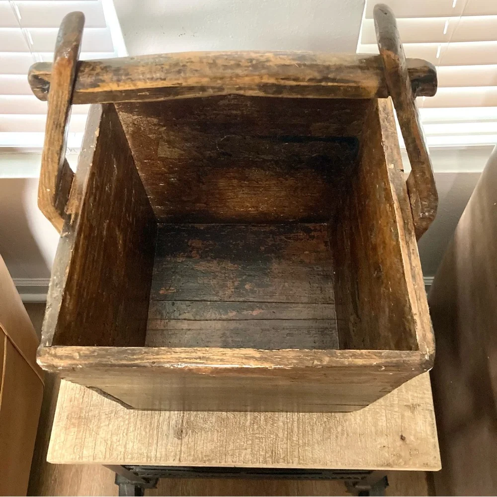 Big Wooden Rice Basket Bucket Rustic Distressed Farmhouse Decor